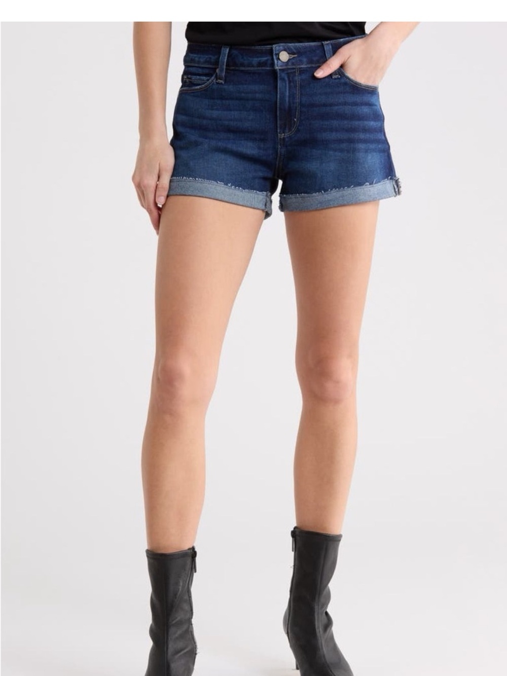 PAIGE Dark Blue Denim Roll-Cuff Shorts